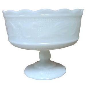 Vintage E.O. Brody CO Pedestal Milk Glass Fruit Bowl Opaque Serving Bowl Dish